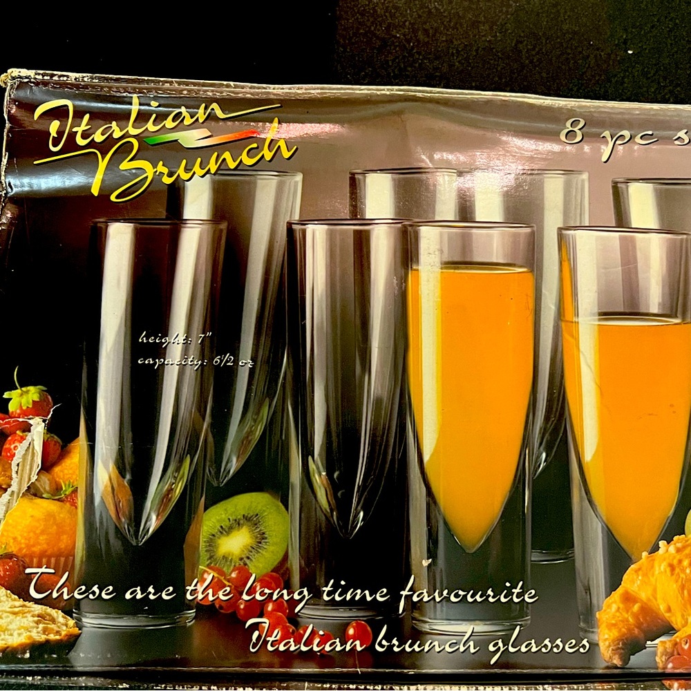 Italian brunch mimosa glasses, made in Italy , 8 piece set, new
